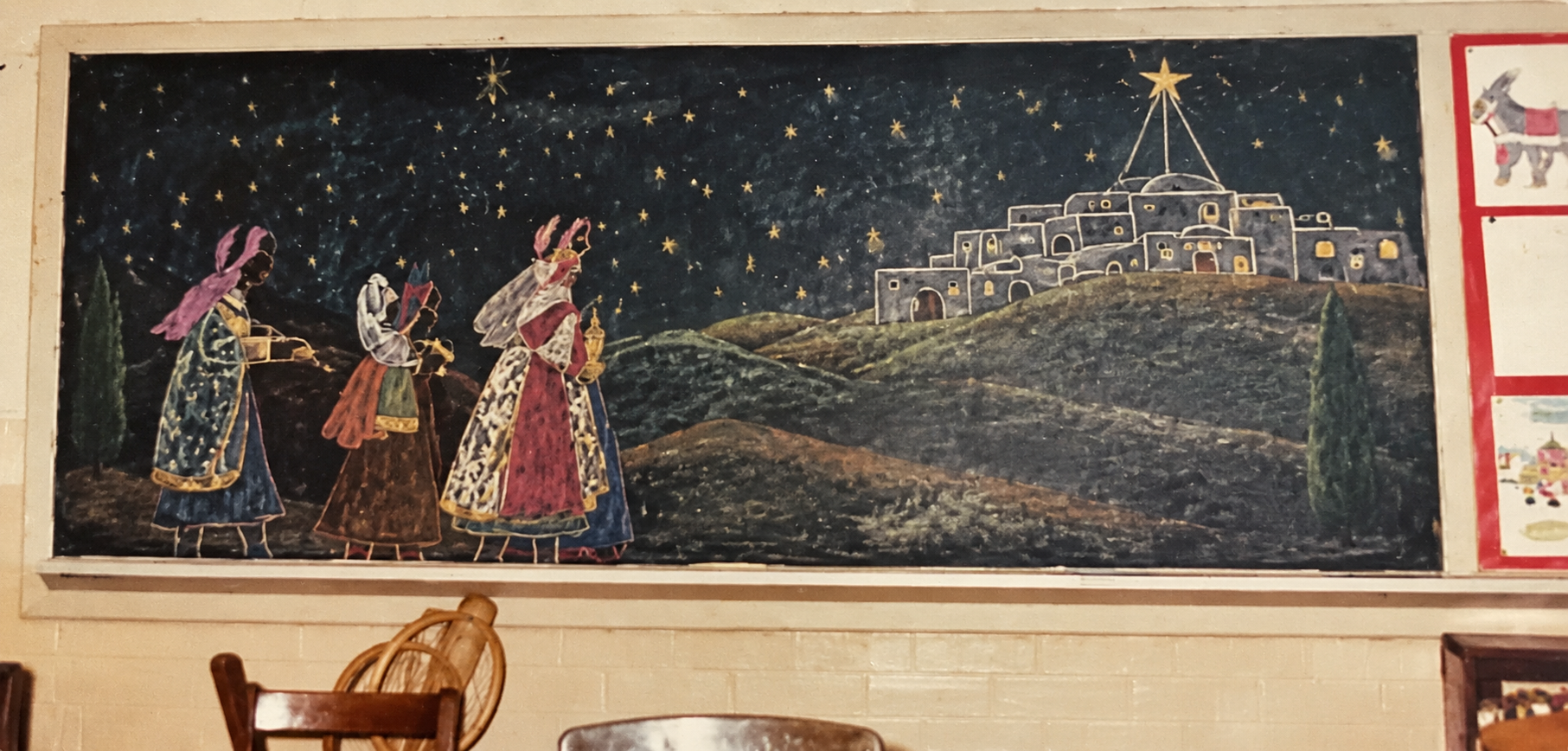 Janet Brice Parker's childhood classroom blackboard artwork